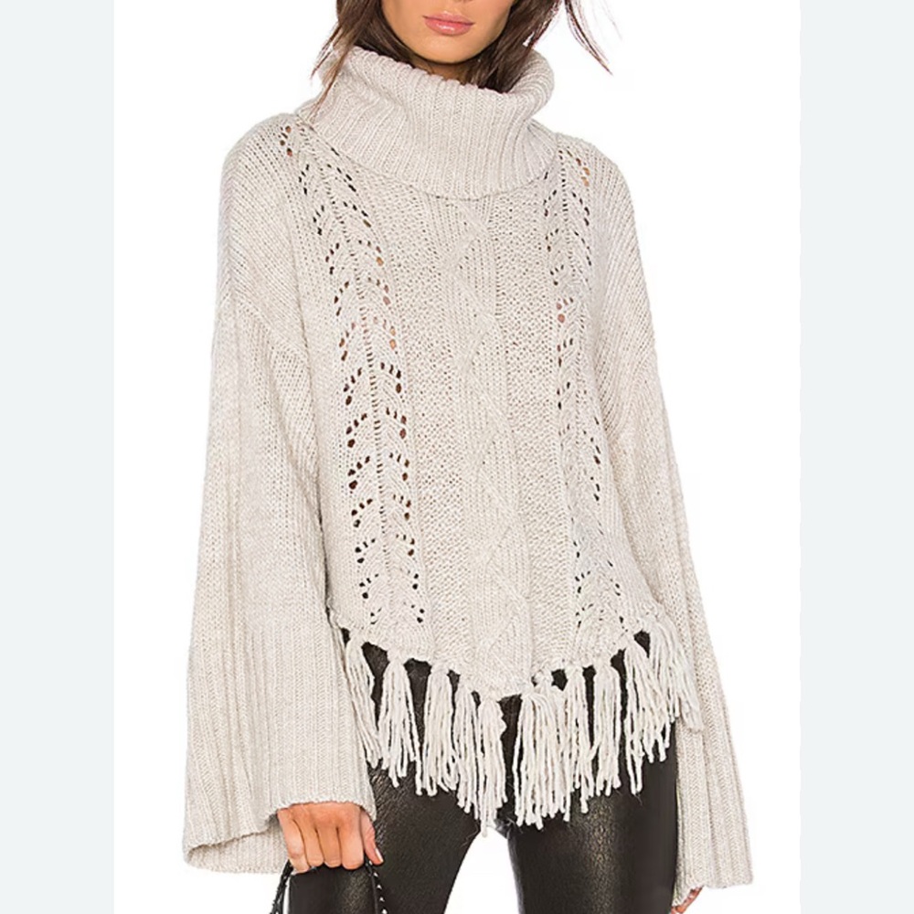 REVOLVE Cupcakes &‎ Cashmere Fringe Detail Cream Turtleneck Sweater